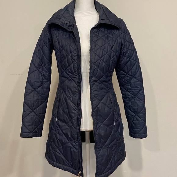 The North Face Navy Blue Quilted Coat Jacket Long - Picture 10 of 15